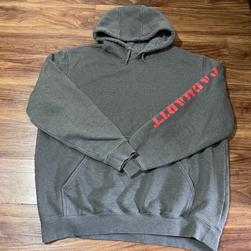 Carhartt Hoodie Original Fit Spell Out Gray Drawstring Sweater Cotton Men's XL
